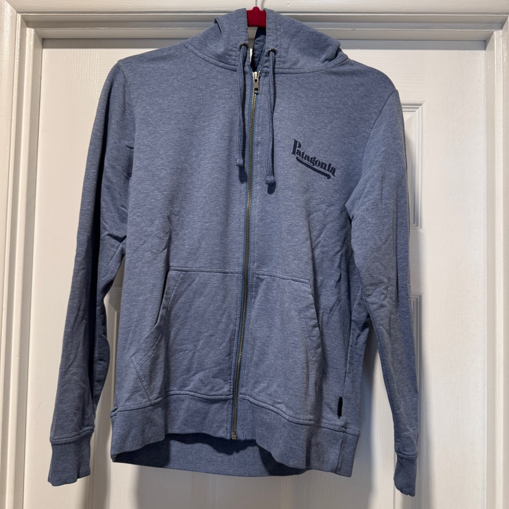 Patagonia | Women's Full Zip Hooded Sweatshirt Blue Front/Back Logo Small